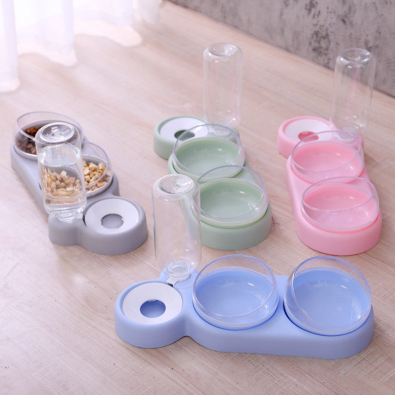 Pet Cat Bowl Automatic Feeder Dog Cat Food Bowl with Water Fountain Double Bowl Drinking Raised Stand