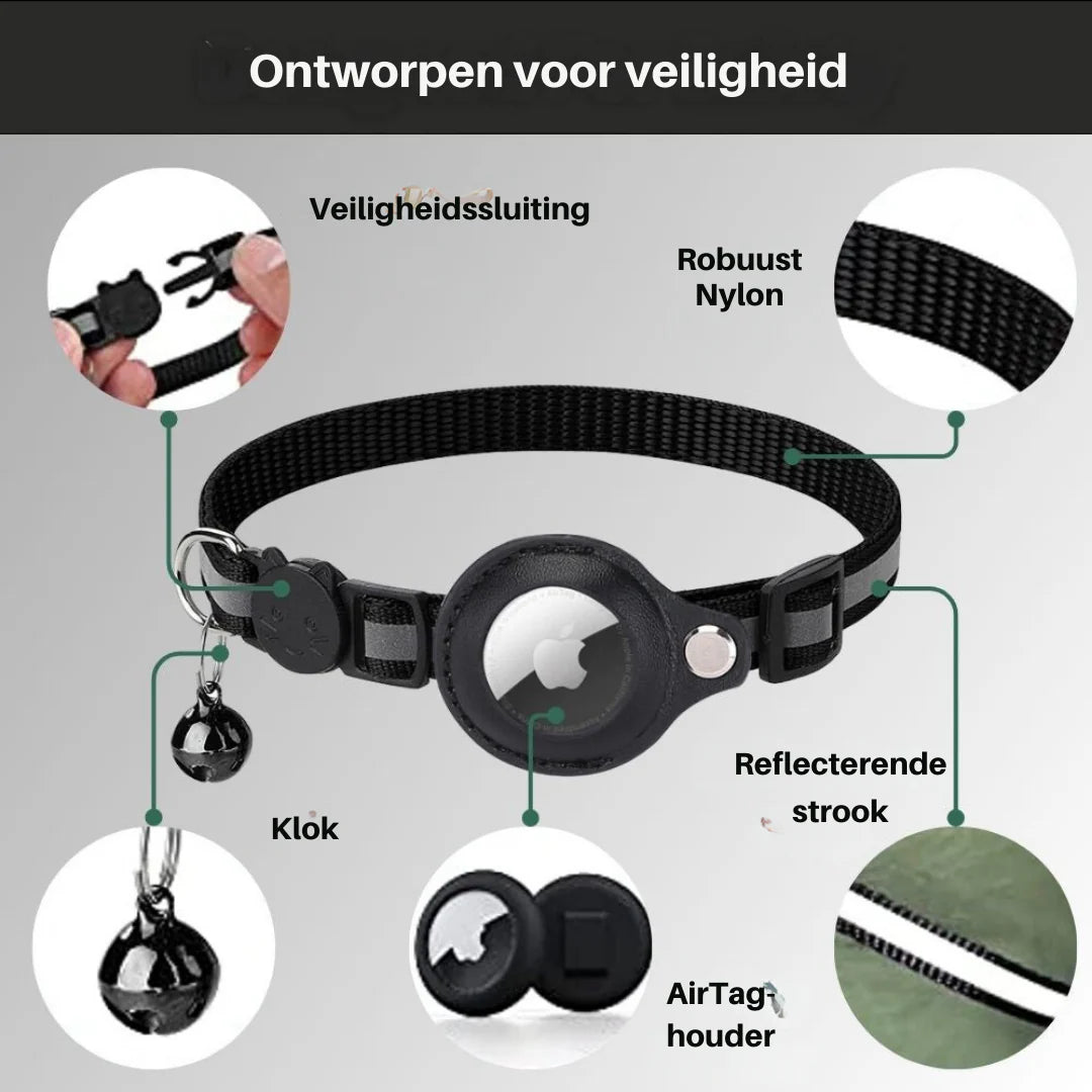 CAT GPS Tracking Collar with Quick-Release Fastener and Reflective Design for Improved Nighttime Visibility